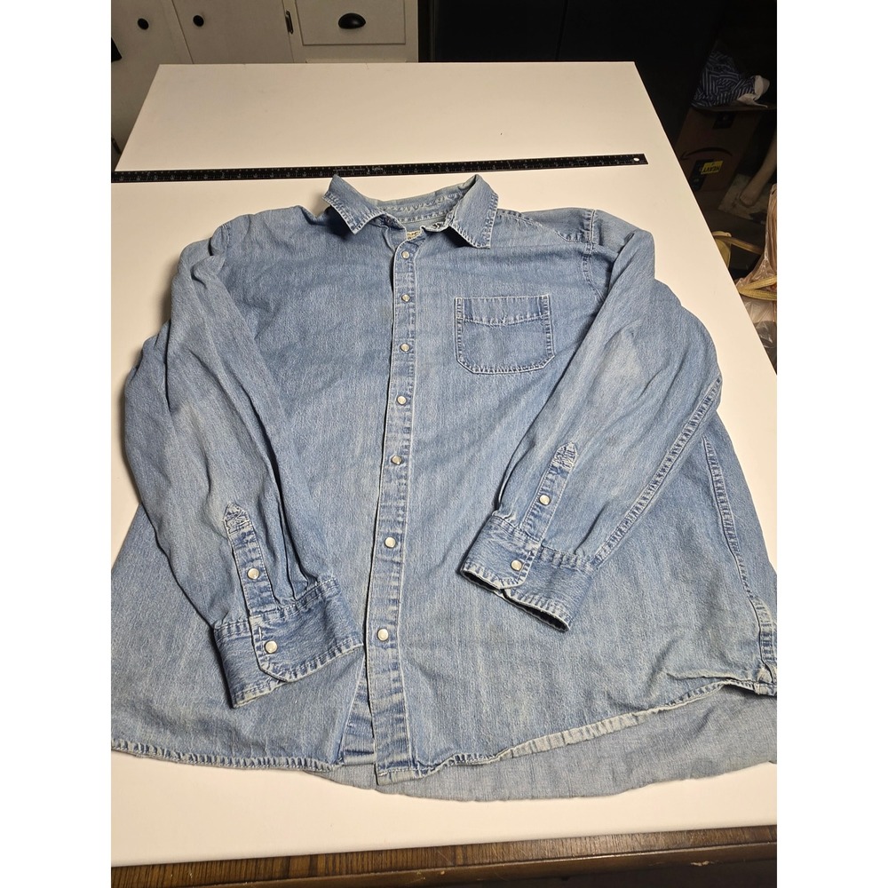 High Sierra Denim Shirt Mens XXL Light Blue Good Western Pearl Snap Button Down
